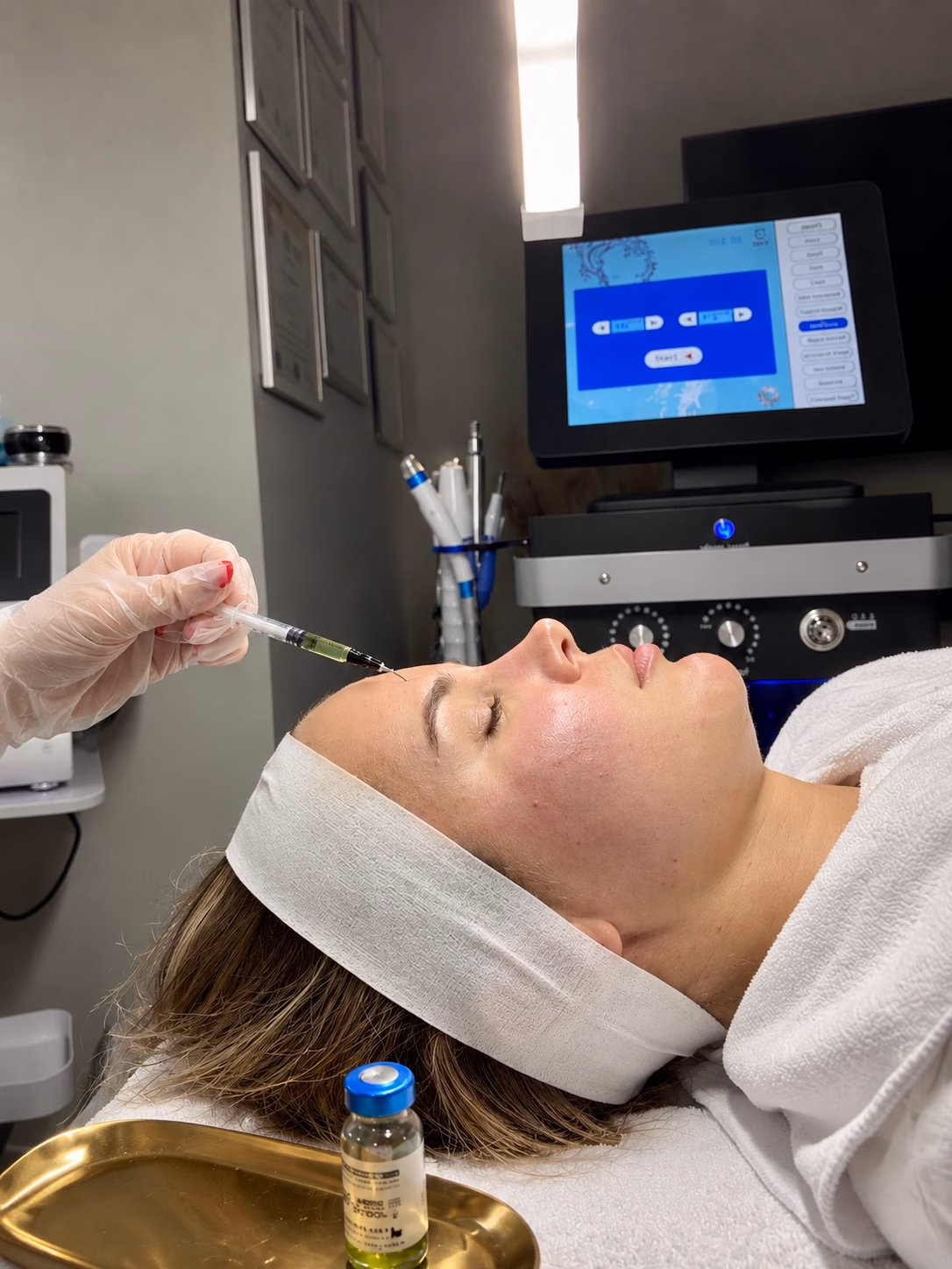 A practitioner applying a BioRePeel treatment to a client’s face