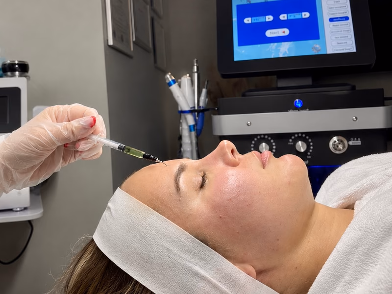 A practitioner applying a BioRePeel treatment to a client’s face